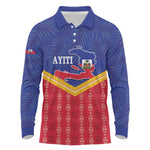 Afro-Haitians Long Sleeve Polo Shirt Proud Ayiti Veve Vodou Royal Palm Leaves - African Pride