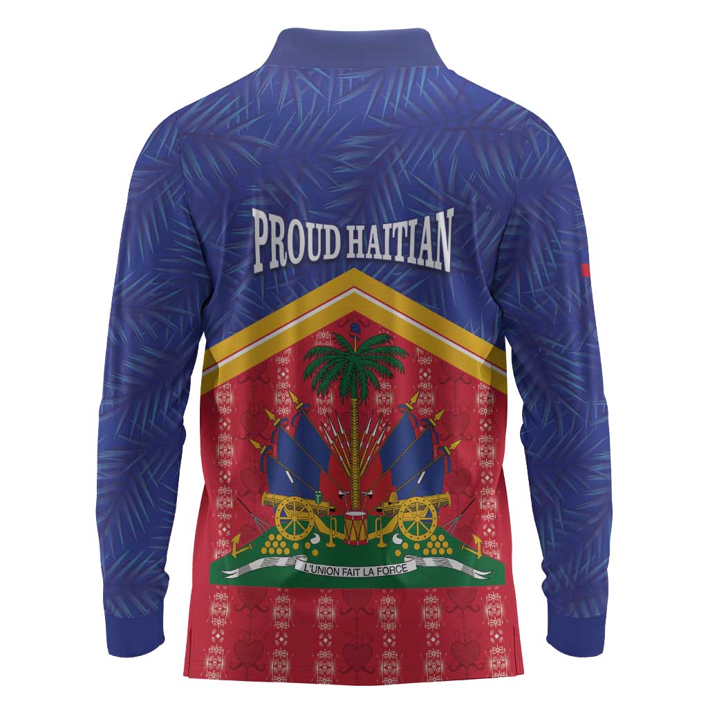 Afro-Haitians Long Sleeve Polo Shirt Proud Ayiti Veve Vodou Royal Palm Leaves - African Pride