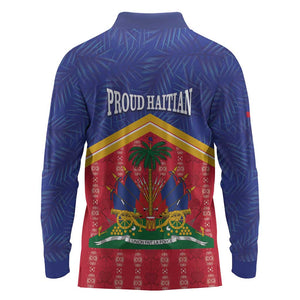 Afro-Haitians Long Sleeve Polo Shirt Proud Ayiti Veve Vodou Royal Palm Leaves - African Pride