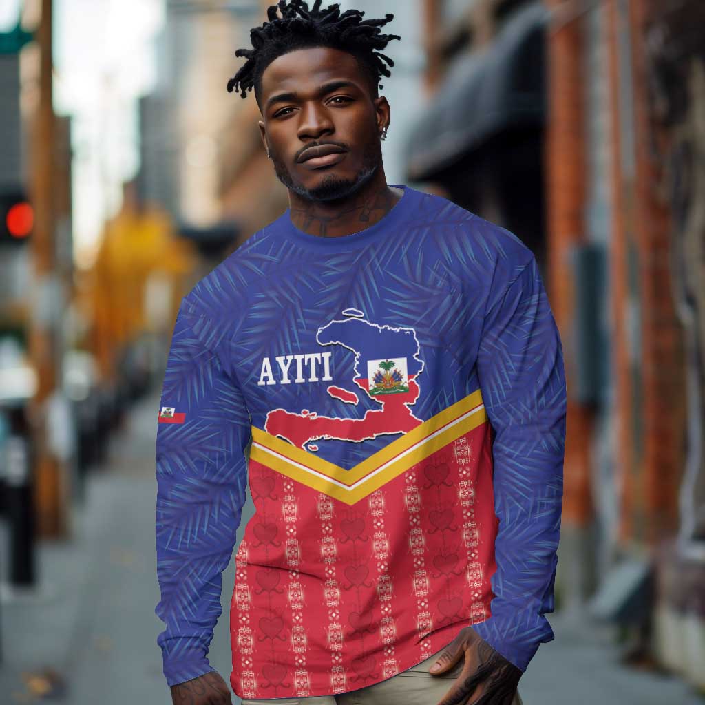 Afro-Haitians Long Sleeve Shirt Proud Ayiti Veve Vodou Royal Palm Leaves - African Pride