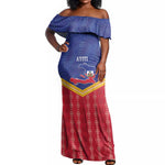 Afro-Haitians Off Shoulder Maxi Dress Proud Ayiti Veve Vodou Royal Palm Leaves - African Pride