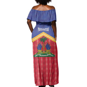 Afro-Haitians Off Shoulder Maxi Dress Proud Ayiti Veve Vodou Royal Palm Leaves - African Pride