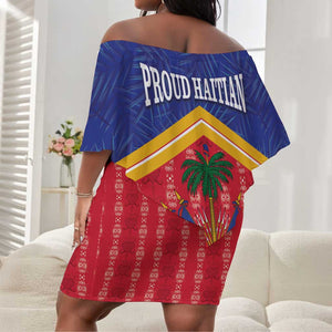 Afro-Haitians Off Shoulder Short Dress Proud Ayiti Veve Vodou Royal Palm Leaves - African Pride