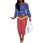 Afro-Haitians Off The Shoulder Long Sleeve Dress Proud Ayiti Veve Vodou Royal Palm Leaves - African Pride