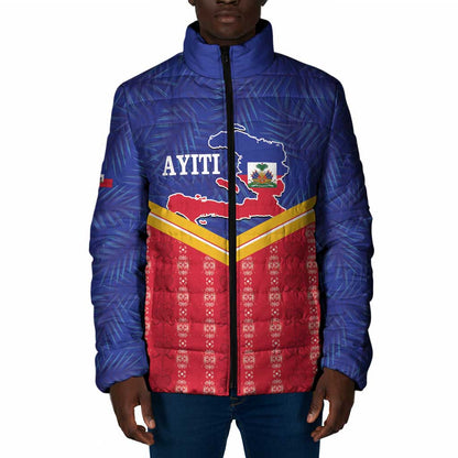 Afro-Haitians Padded Jacket Proud Ayiti Veve Vodou Royal Palm Leaves - African Pride
