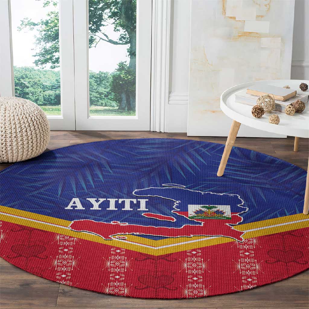 Afro-Haitians Round Carpet Proud Ayiti Veve Vodou Royal Palm Leaves - African Pride