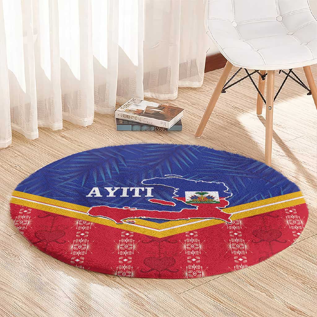 Afro-Haitians Round Carpet Proud Ayiti Veve Vodou Royal Palm Leaves - African Pride