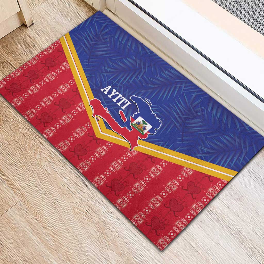Afro-Haitians Rubber Doormat Proud Ayiti Veve Vodou Royal Palm Leaves - African Pride