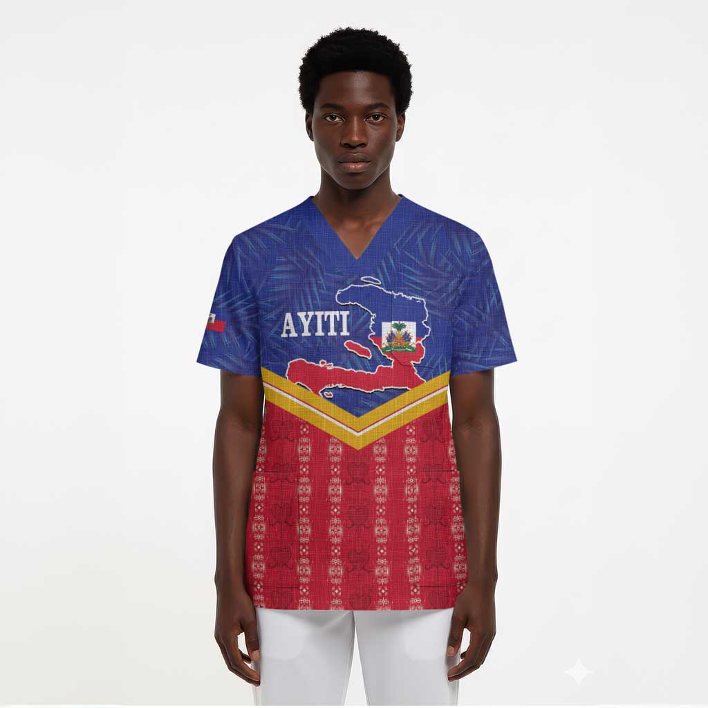 Afro-Haitians Scrub Top Proud Ayiti Veve Vodou Royal Palm Leaves - African Pride