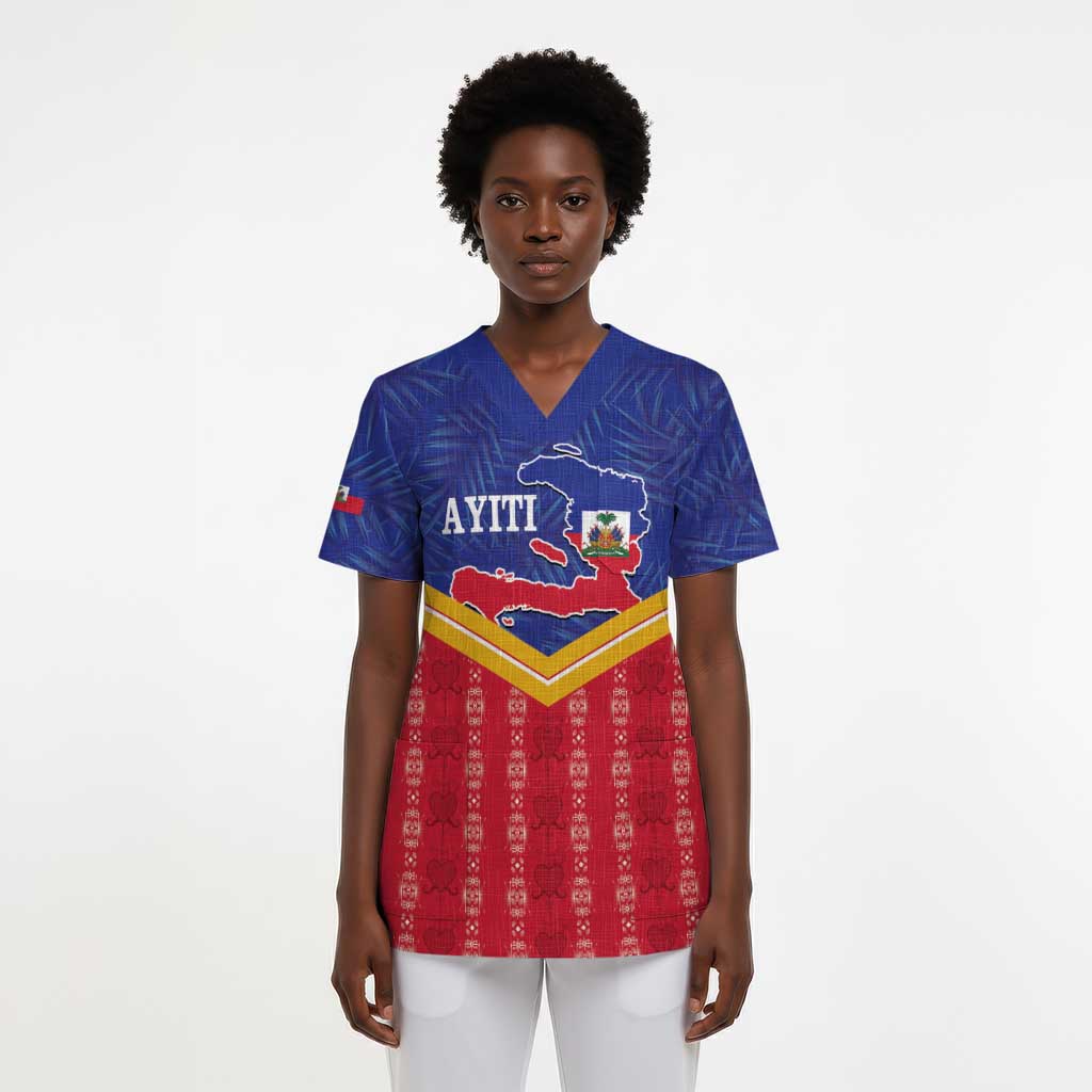 Afro-Haitians Scrub Top Proud Ayiti Veve Vodou Royal Palm Leaves - African Pride