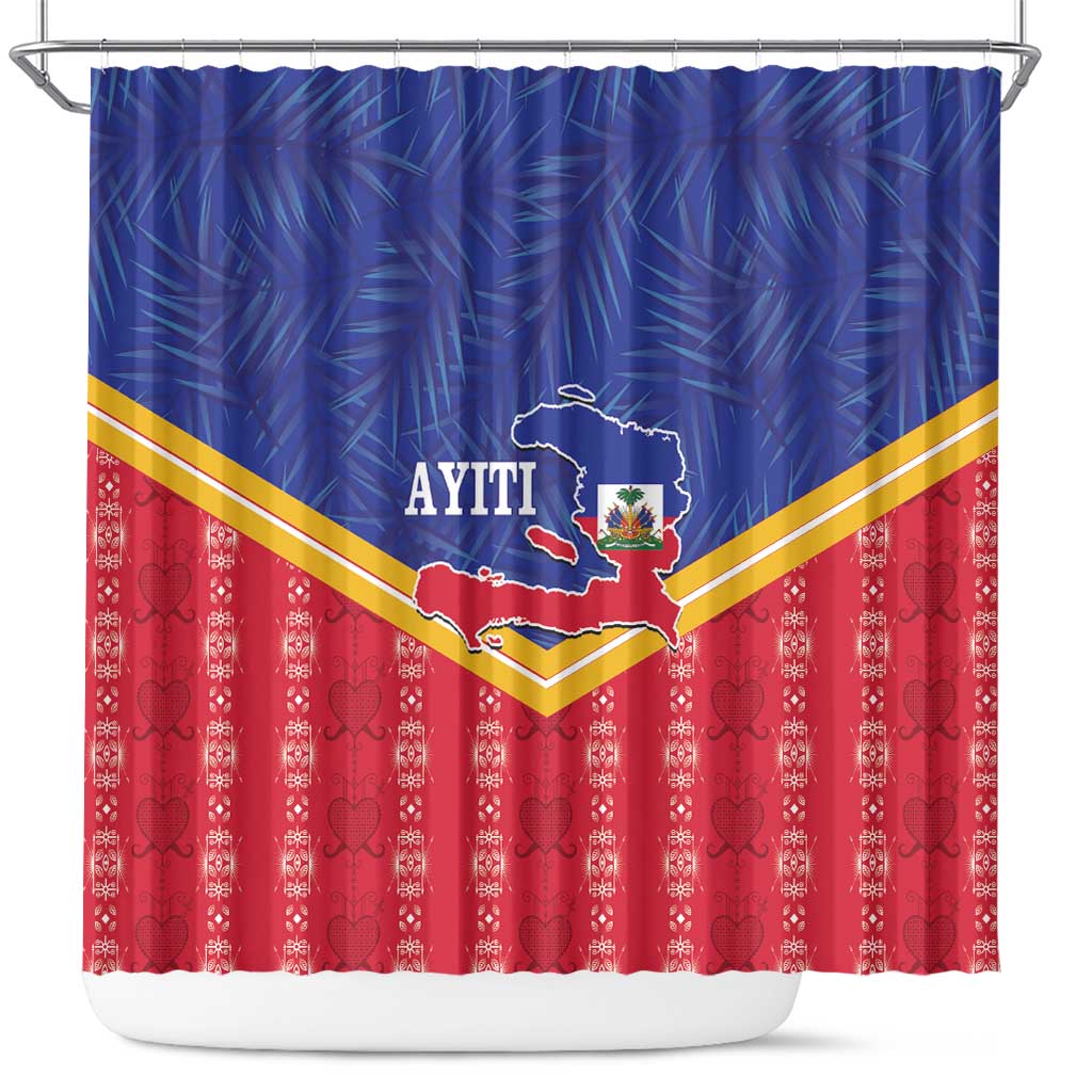 Afro-Haitians Shower Curtain Proud Ayiti Veve Vodou Royal Palm Leaves - African Pride