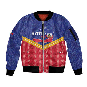 Afro-Haitians Sleeve Zip Bomber Jacket Proud Ayiti Veve Vodou Royal Palm Leaves - African Pride