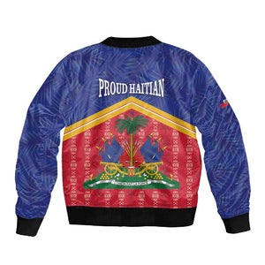 Afro-Haitians Sleeve Zip Bomber Jacket Proud Ayiti Veve Vodou Royal Palm Leaves - African Pride