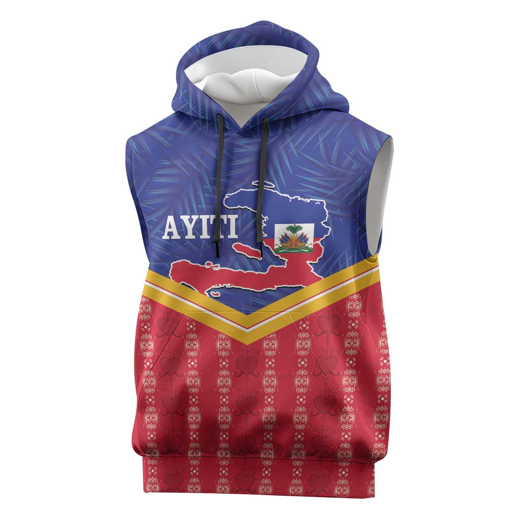 Afro-Haitians Sleeveless Hoodie Proud Ayiti Veve Vodou Royal Palm Leaves - African Pride