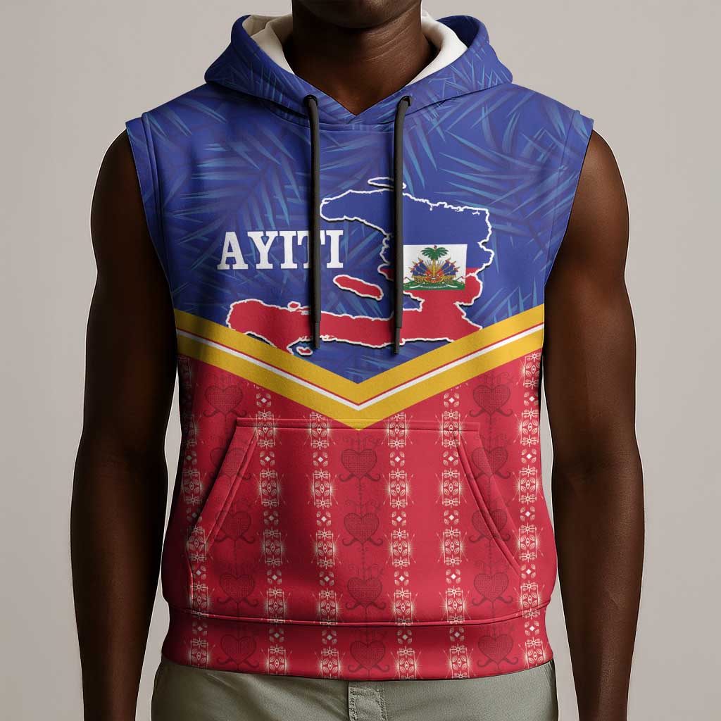 Afro-Haitians Sleeveless Hoodie Proud Ayiti Veve Vodou Royal Palm Leaves - African Pride