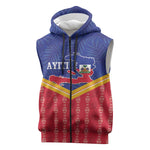 Afro-Haitians Sleeveless Zip Hoodie Proud Ayiti Veve Vodou Royal Palm Leaves - African Pride