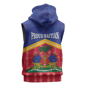 Afro-Haitians Sleeveless Zip Hoodie Proud Ayiti Veve Vodou Royal Palm Leaves - African Pride