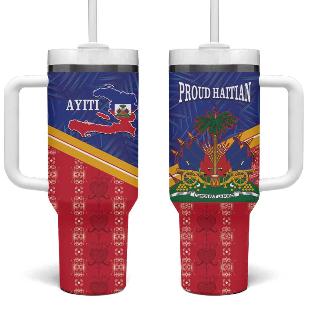 Afro-Haitians Tumbler With Handle Proud Ayiti Veve Vodou Royal Palm Leaves - African Pride