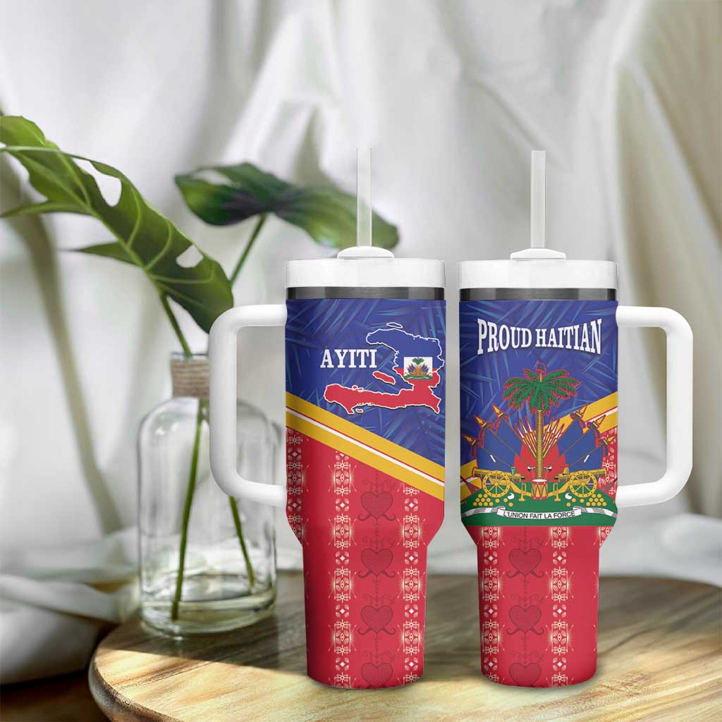 Afro-Haitians Tumbler With Handle Proud Ayiti Veve Vodou Royal Palm Leaves - African Pride