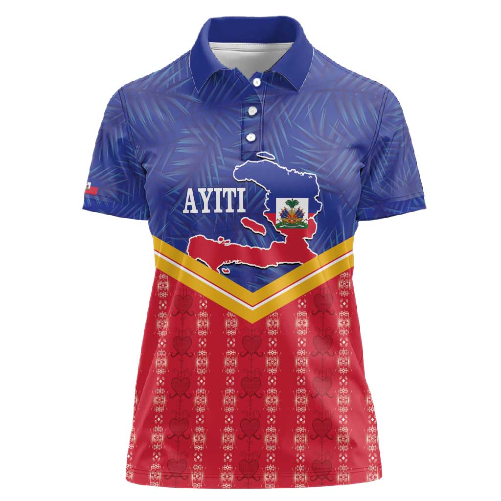Afro-Haitians Women Polo Shirt Proud Ayiti Veve Vodou Royal Palm Leaves - African Pride