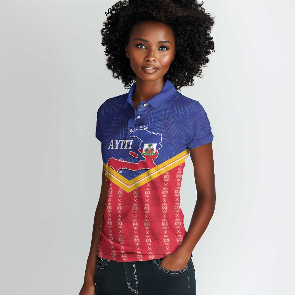 Afro-Haitians Women Polo Shirt Proud Ayiti Veve Vodou Royal Palm Leaves - African Pride