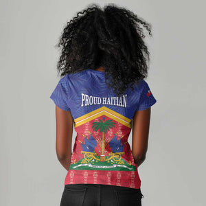 Afro-Haitians Women V-Neck T-Shirt Proud Ayiti Veve Vodou Royal Palm Leaves LT14