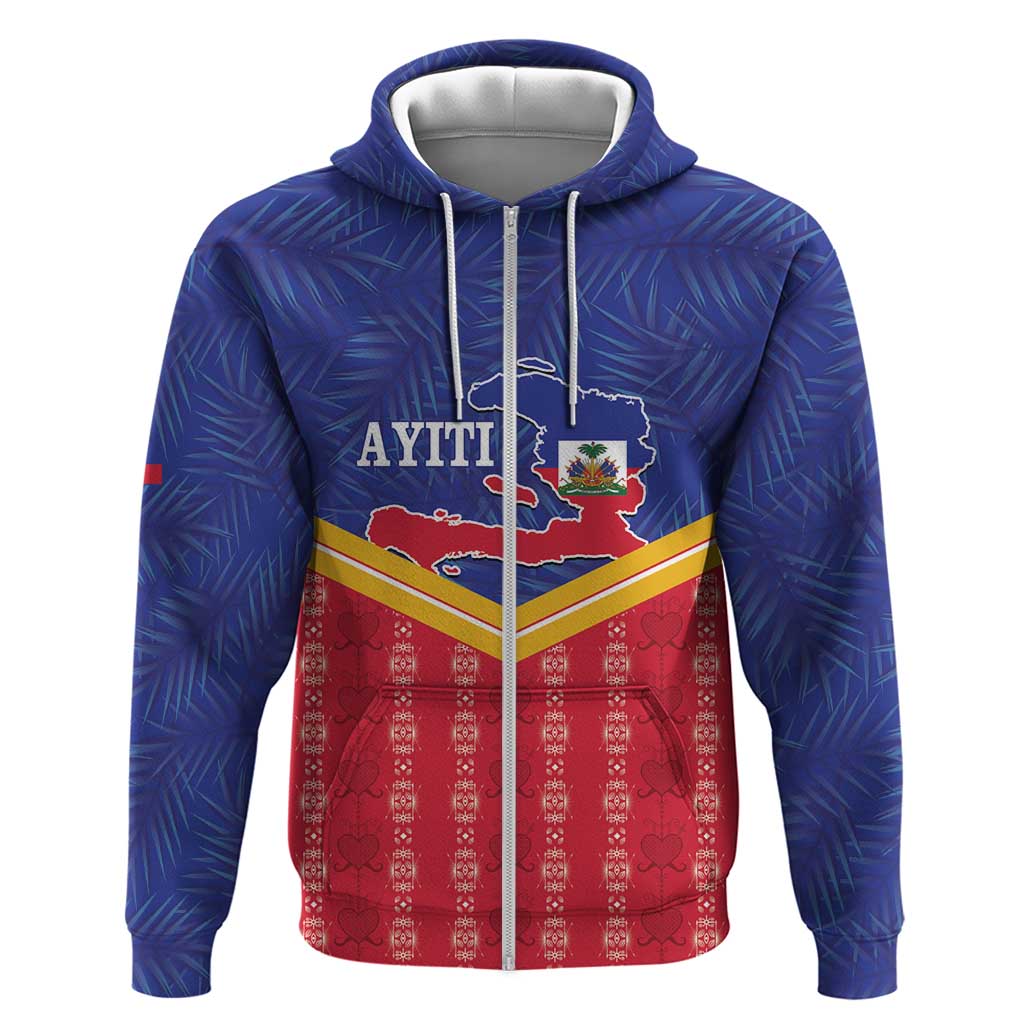 Afro-Haitians Zip Hoodie Proud Ayiti Veve Vodou Royal Palm Leaves - African Pride