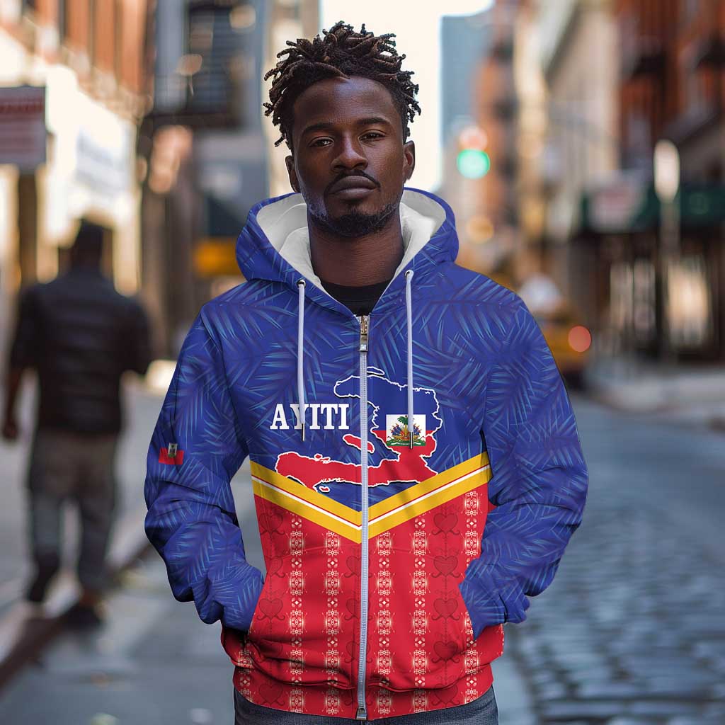 Afro-Haitians Zip Hoodie Proud Ayiti Veve Vodou Royal Palm Leaves - African Pride