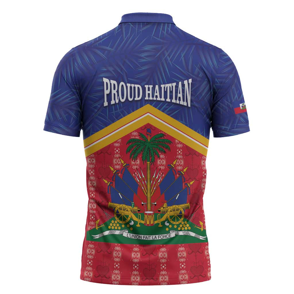 Afro-Haitians Zipper Polo Shirt Proud Ayiti Veve Vodou Royal Palm Leaves - African Pride