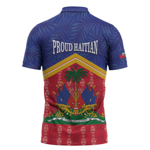 Afro-Haitians Zipper Polo Shirt Proud Ayiti Veve Vodou Royal Palm Leaves - African Pride