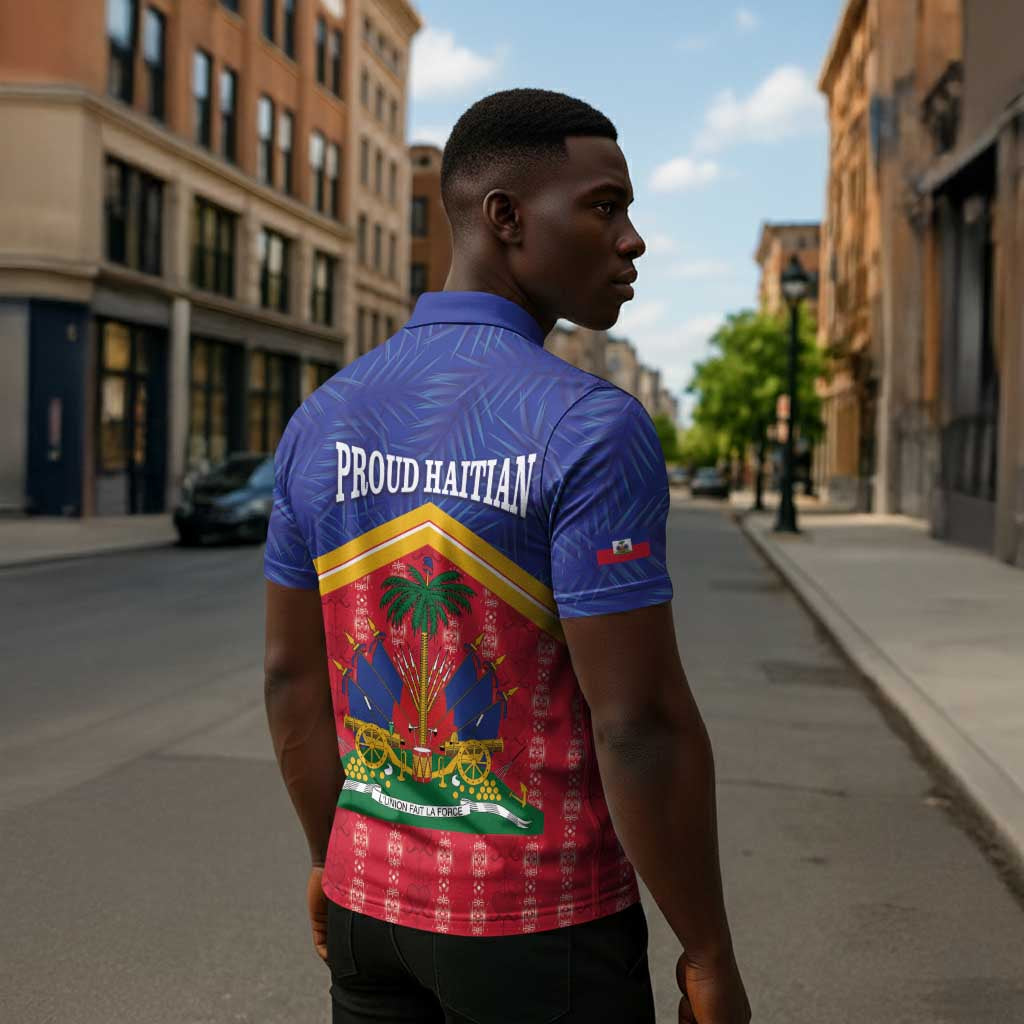 Afro-Haitians Zipper Polo Shirt Proud Ayiti Veve Vodou Royal Palm Leaves - African Pride