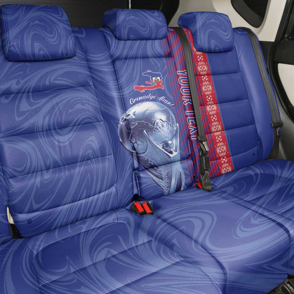 Custom Afro-Haiti Football Back Car Seat Cover 2026 Grenadye Alaso Blue Version - African Pride