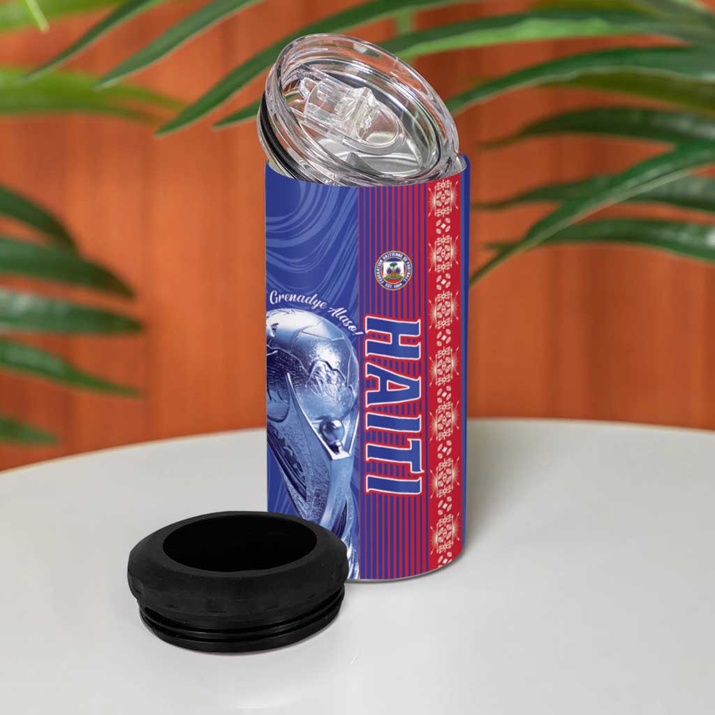 Custom Afro-Haiti Football 4 in 1 Can Cooler Tumbler 2026 Grenadye Alaso Blue Version - African Pride