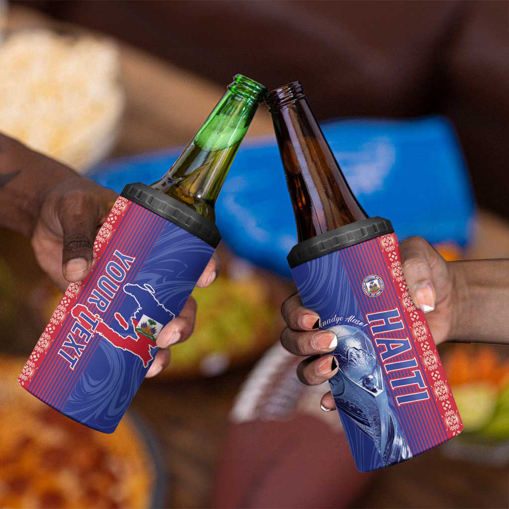 Custom Afro-Haiti Football 4 in 1 Can Cooler Tumbler 2026 Grenadye Alaso Blue Version - African Pride