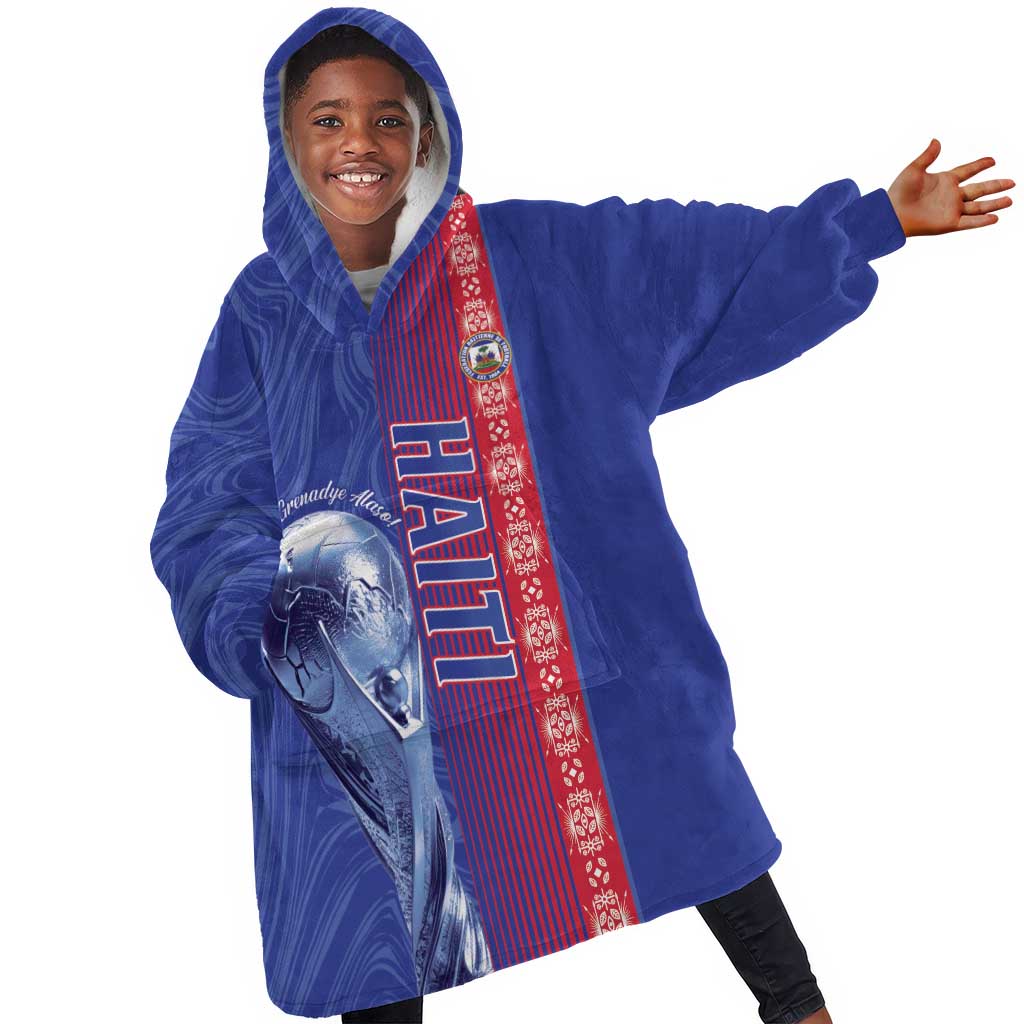 Custom Afro-Haiti Football Kid Wearable Blanket Hoodie 2026 Grenadye Alaso Blue Version - African Pride