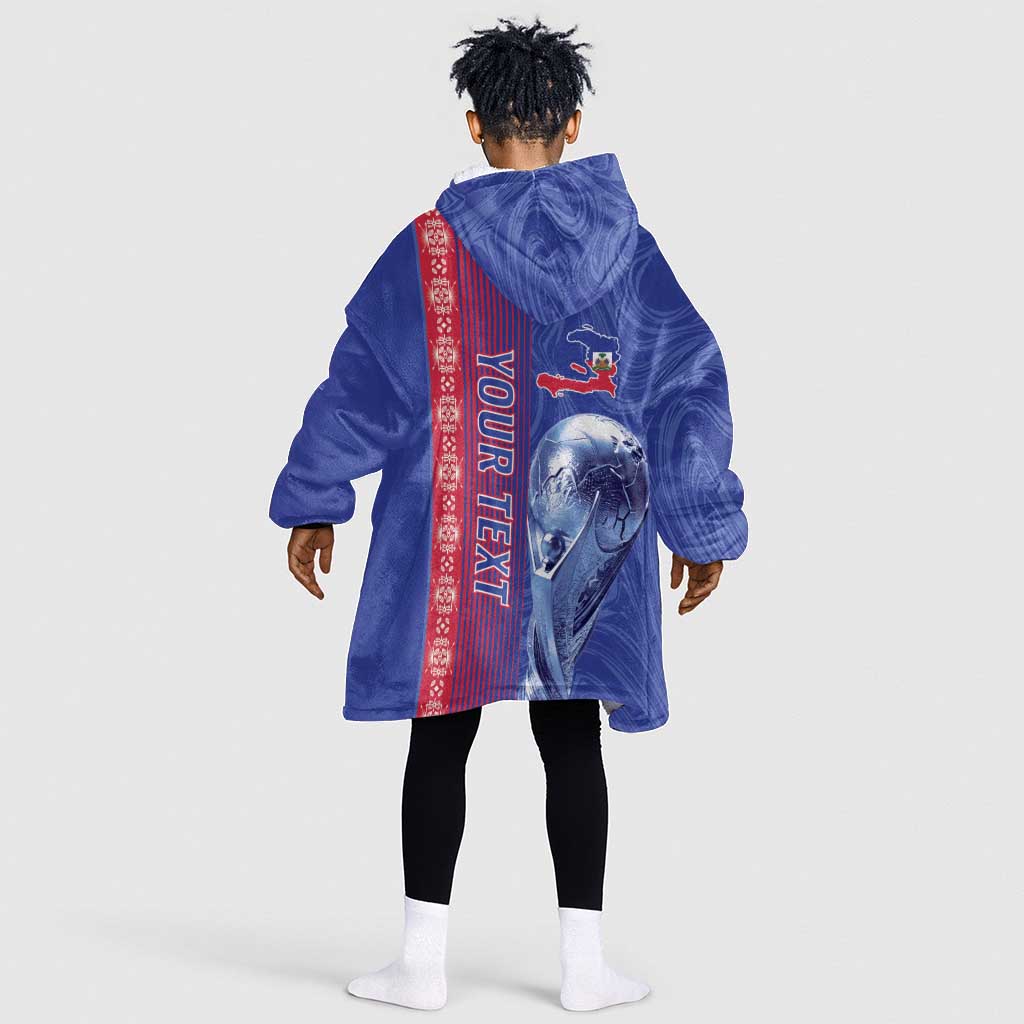 Custom Afro-Haiti Football Kid Wearable Blanket Hoodie 2026 Grenadye Alaso Blue Version - African Pride