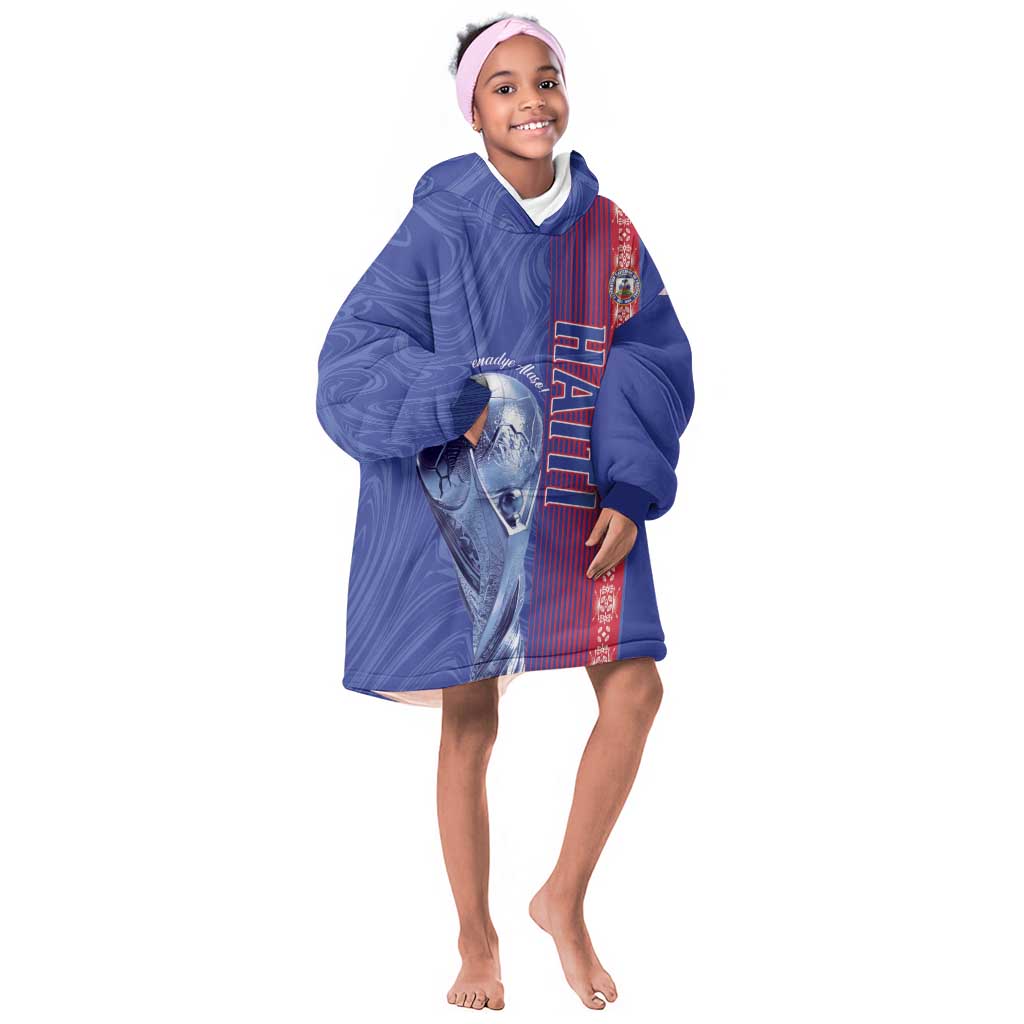 Custom Afro-Haiti Football Kid Wearable Blanket Hoodie 2026 Grenadye Alaso Blue Version - African Pride
