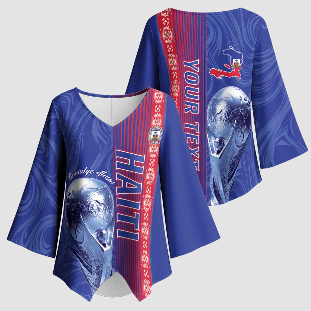 Custom Afro-Haiti Football Kimono Sleeve Blouse 2026 Grenadye Alaso Blue Version - African Pride