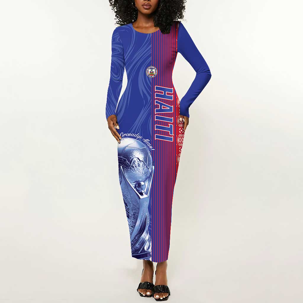 Custom Afro-Haiti Football Long Sleeve Bodycon Dress 2026 Grenadye Alaso Blue Version - African Pride
