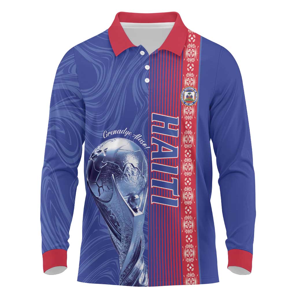 Custom Afro-Haiti Football Long Sleeve Polo Shirt 2026 Grenadye Alaso Blue Version - African Pride