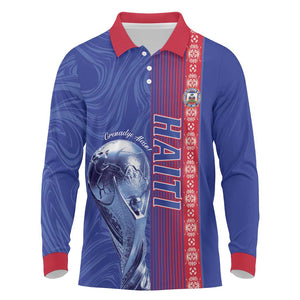 Custom Afro-Haiti Football Long Sleeve Polo Shirt 2026 Grenadye Alaso Blue Version - African Pride