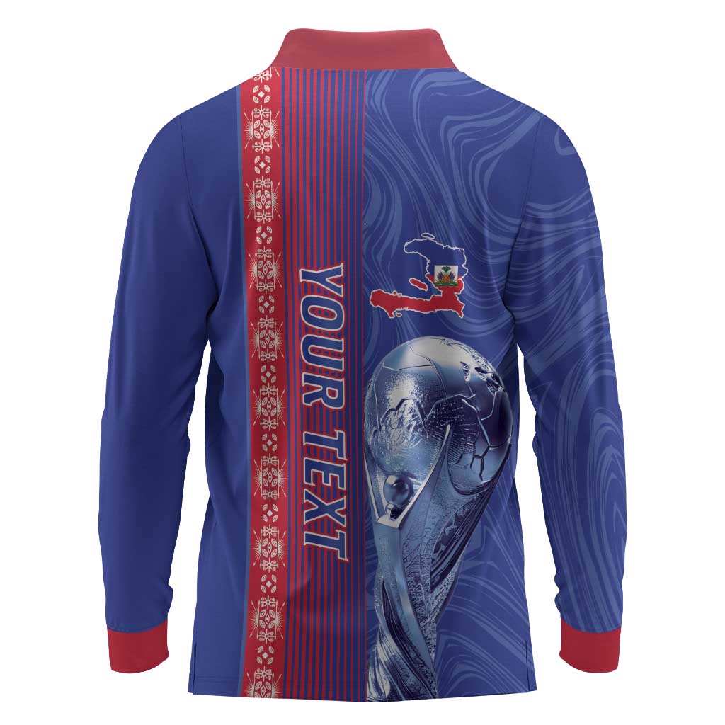 Custom Afro-Haiti Football Long Sleeve Polo Shirt 2026 Grenadye Alaso Blue Version - African Pride