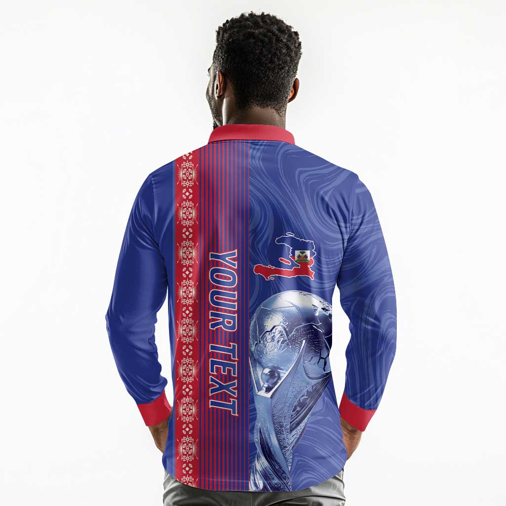 Custom Afro-Haiti Football Long Sleeve Polo Shirt 2026 Grenadye Alaso Blue Version - African Pride