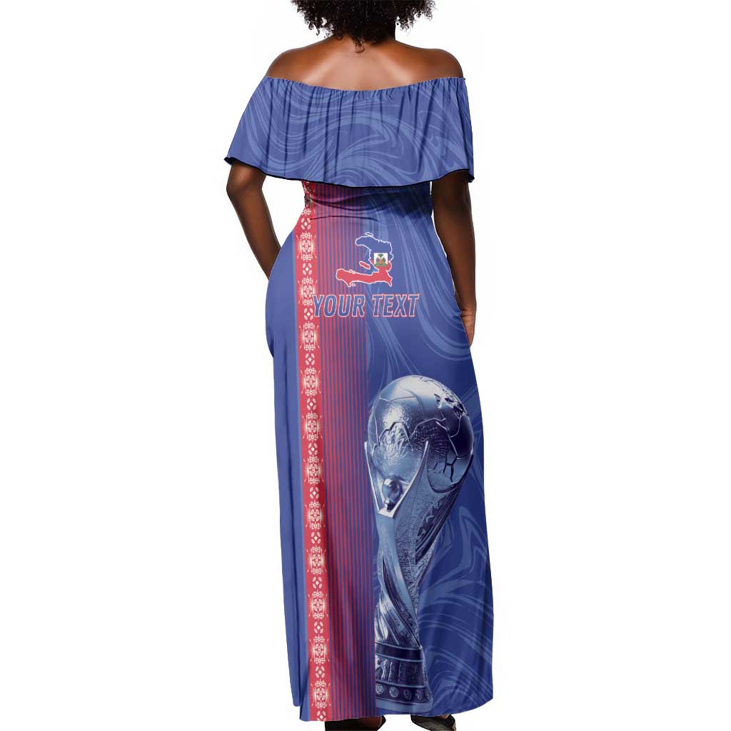 Custom Afro-Haiti Football Off Shoulder Maxi Dress 2026 Grenadye Alaso Blue Version - African Pride