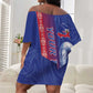 Custom Afro-Haiti Football Off Shoulder Short Dress 2026 Grenadye Alaso Blue Version - African Pride