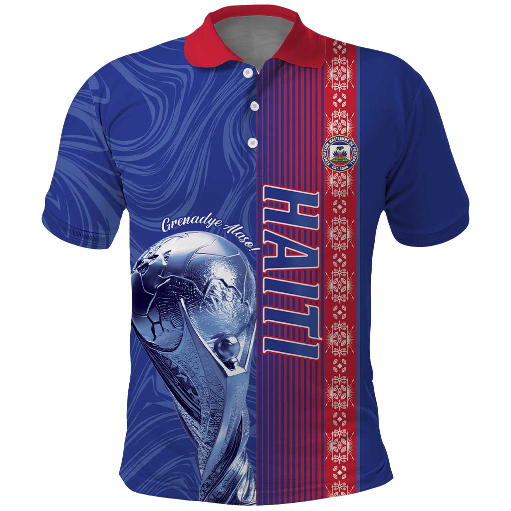 Custom Afro-Haiti Football Polo Shirt 2026 Grenadye Alaso Blue Version LT14
