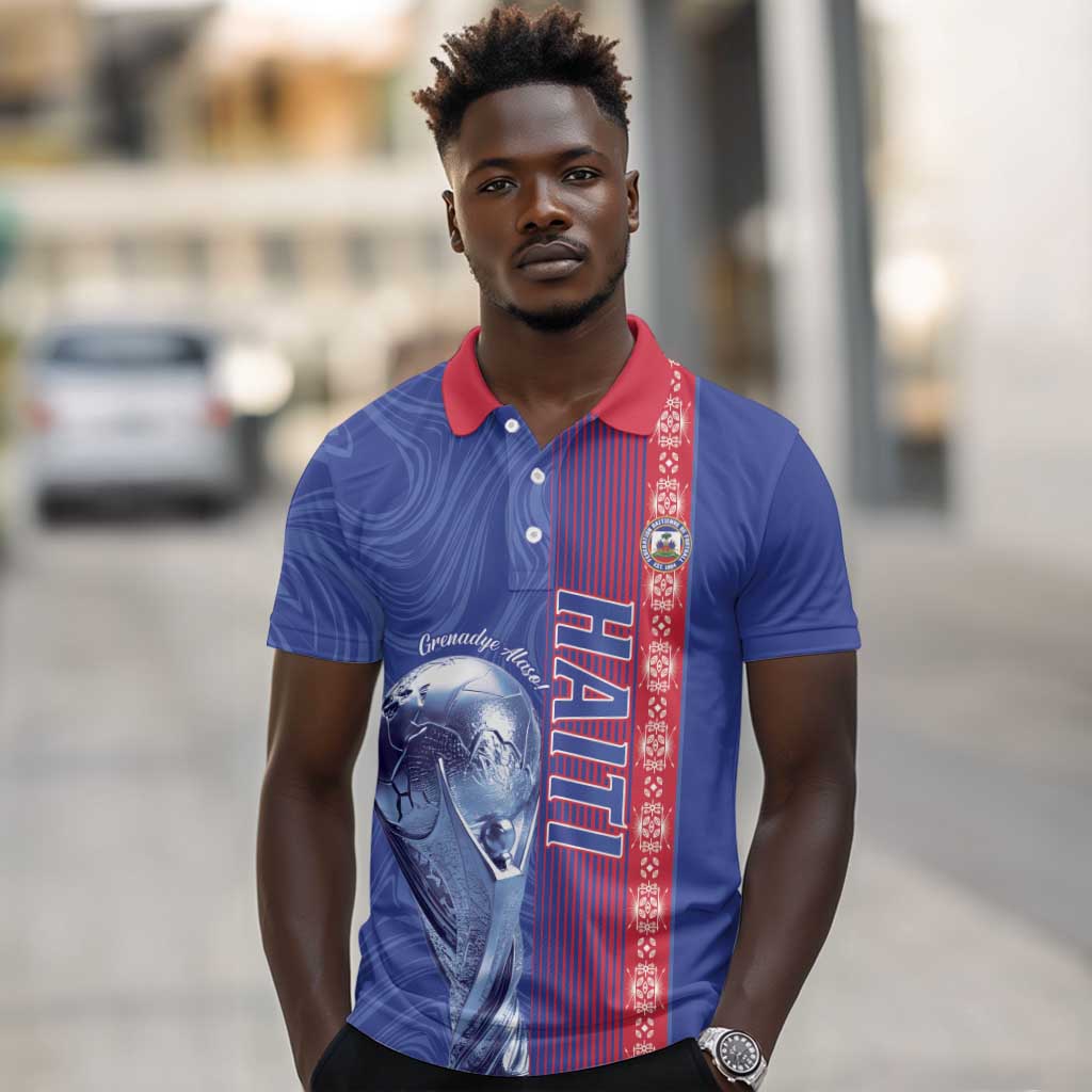 Custom Afro-Haiti Football Polo Shirt 2026 Grenadye Alaso Blue Version LT14