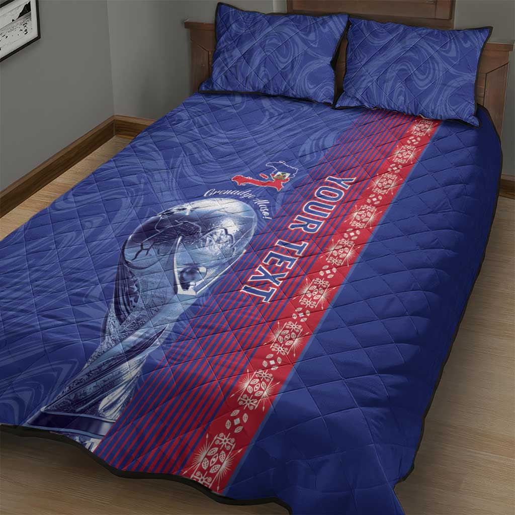 Custom Afro-Haiti Football Quilt Bed Set 2026 Grenadye Alaso Blue Version - African Pride
