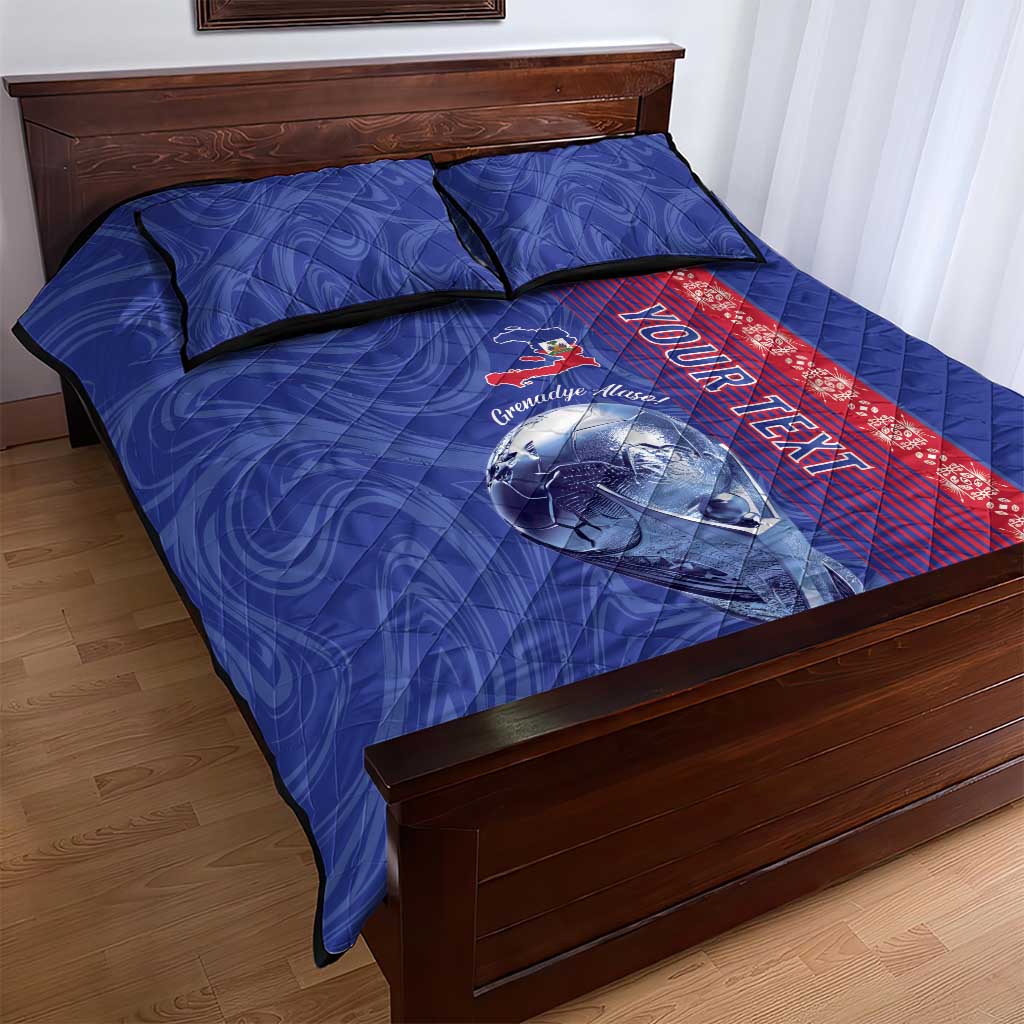 Custom Afro-Haiti Football Quilt Bed Set 2026 Grenadye Alaso Blue Version - African Pride
