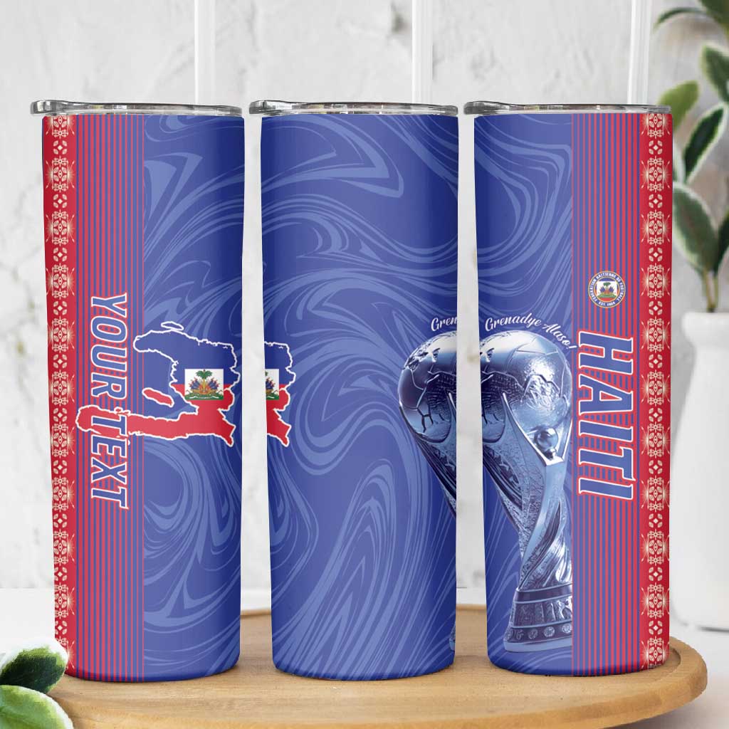Custom Afro-Haiti Football Skinny Tumbler 2026 Grenadye Alaso Blue Version - African Pride